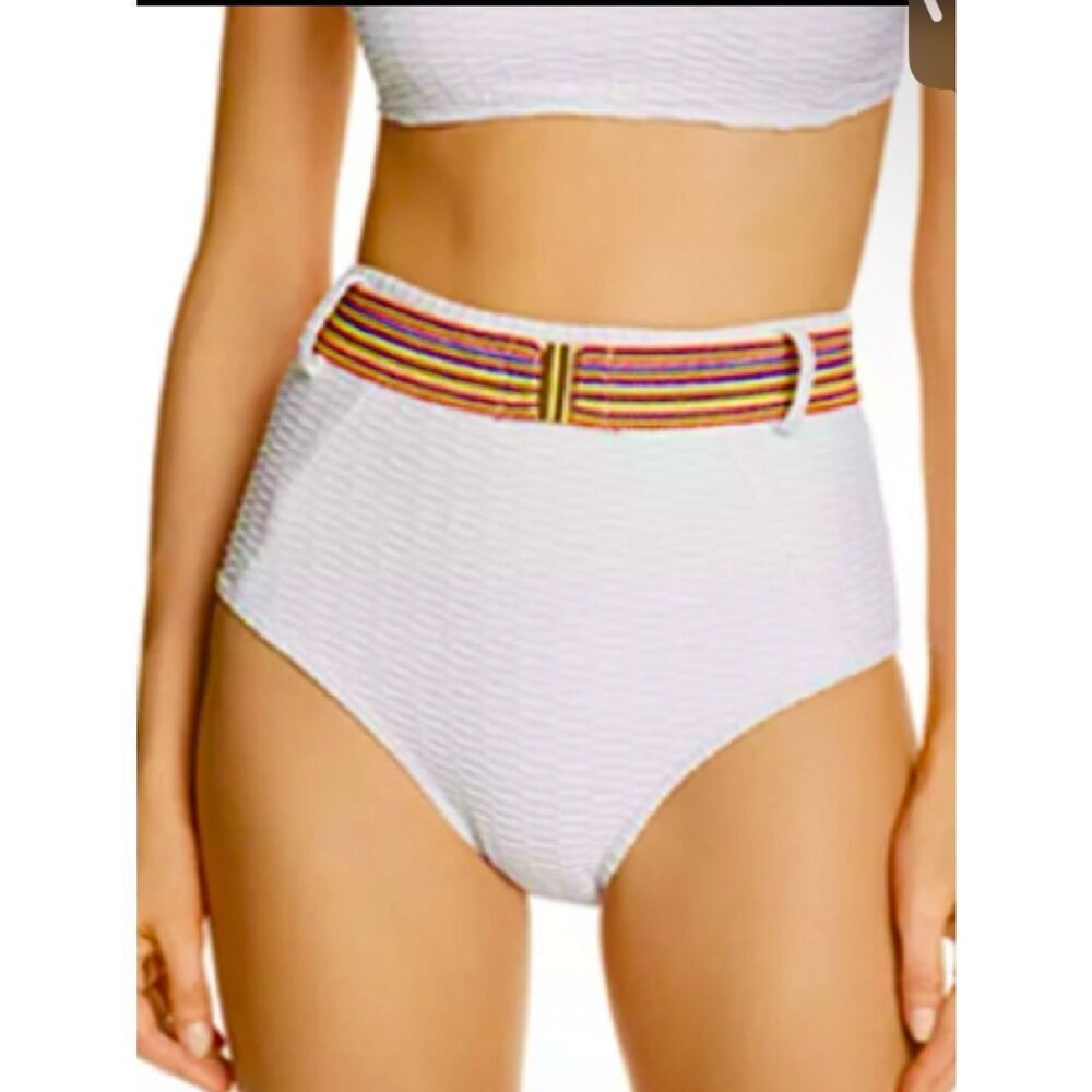 SHOSHANNA Bikini Bottom Bond Girl Retro 1060s High Waist Belted White Size S